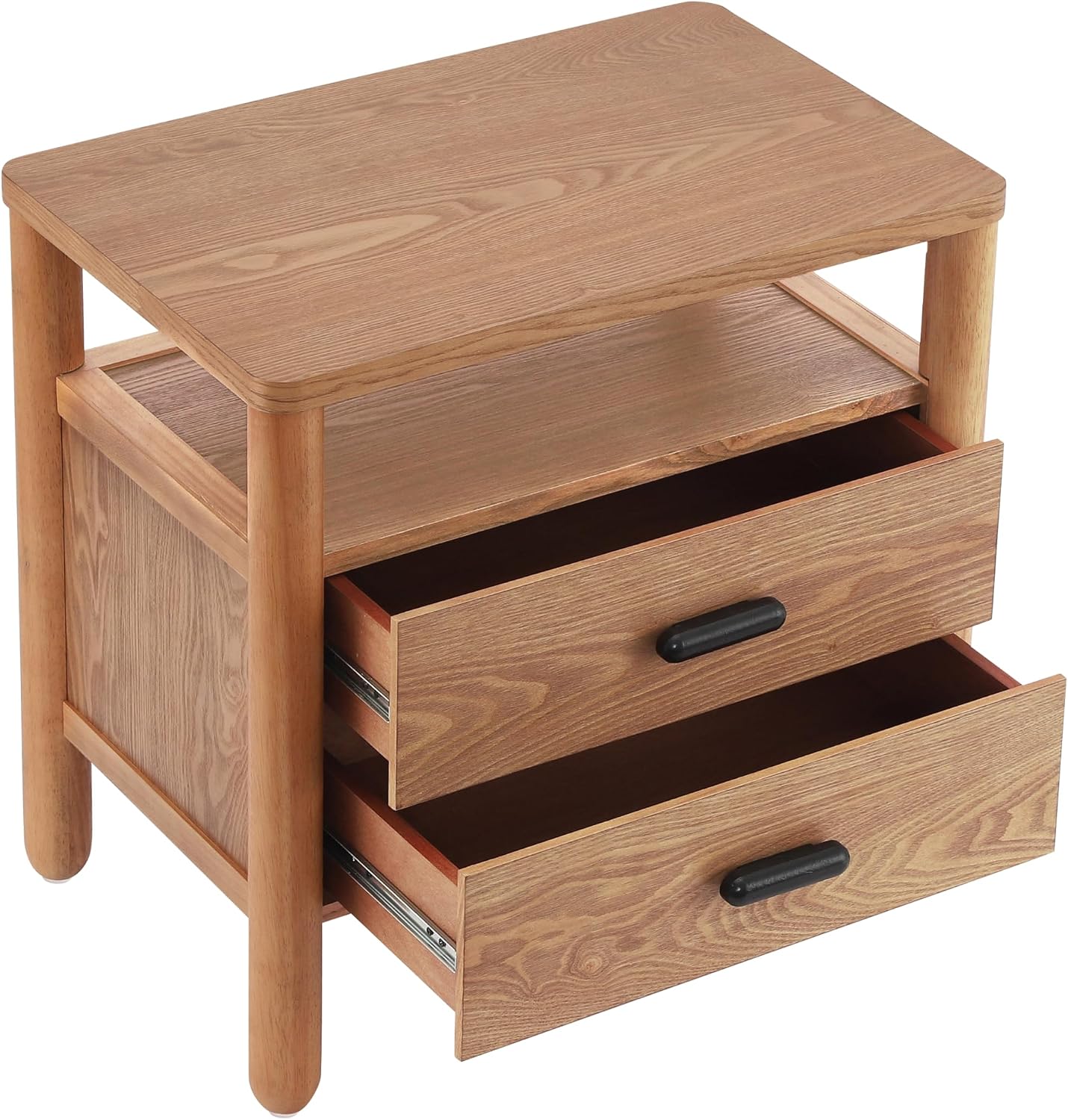 Christopher Knight Home Delwyn Modern Nightstand, Wooden Small Night Stand with Drawers and Open Storage Shelf, Bedside Table/End Table with Rounded Legs, Multipurpose Storage Cabinet, Brown