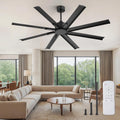 ZMISHIBO 65 Inch Industrial DC Motor Ceiling Fan, Large Ceiling Fan with 8 Aluminum Blades, 3 Downrods, 6-Speed Remote Control, Home or Commercial Ceiling Fans for Porch/Garage/Shop, Black