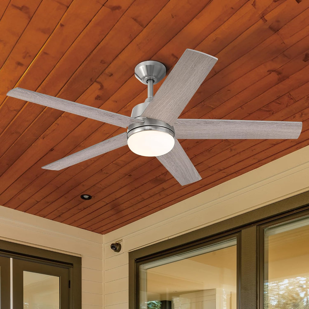 DESIGNERS FOUNTAIN Astrea Smart Ceiling Fan with Lights, 52 Inch LED Light Indoor Outdoor 5-Blade Fan, Remote Control, RGB, Brushed Nickel, FS-ATR52RGB-BN