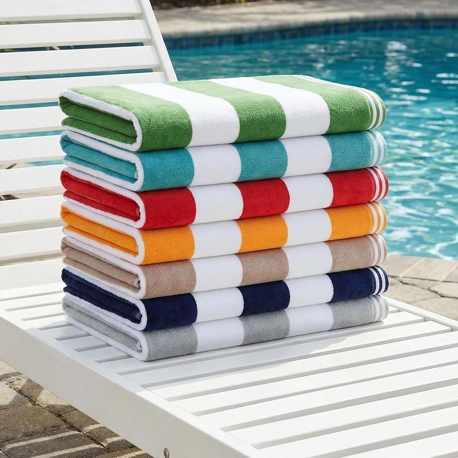 Superior Cotton Striped Beach Towels, Colorful Towels for Adult, Kid, Pool, Swimming, Sand, Travel, Large Oversized, Absorbent, Fast Drying, Bath Basics, Cabana Collection, Set of 6, Dark Green