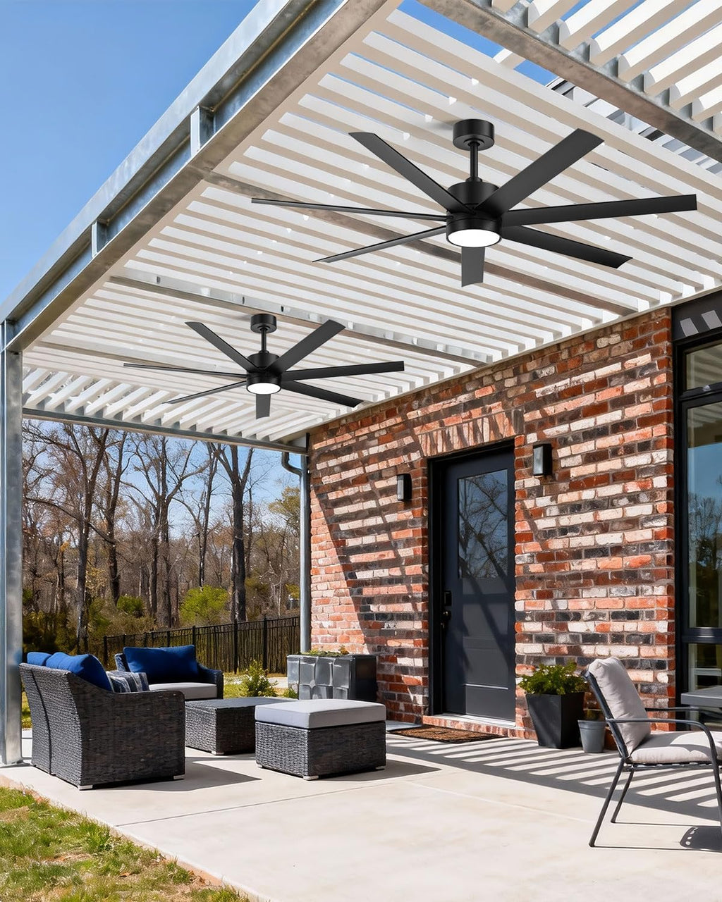 56 Inch Waterproof Wet Rated Outdoor Ceiling Fan with Light and Remote, 7 All-Weather Black Blades with UV Coating, High CFM Quiet DC Motor, for Commercial Patios, Exterior Porches & Gazebos