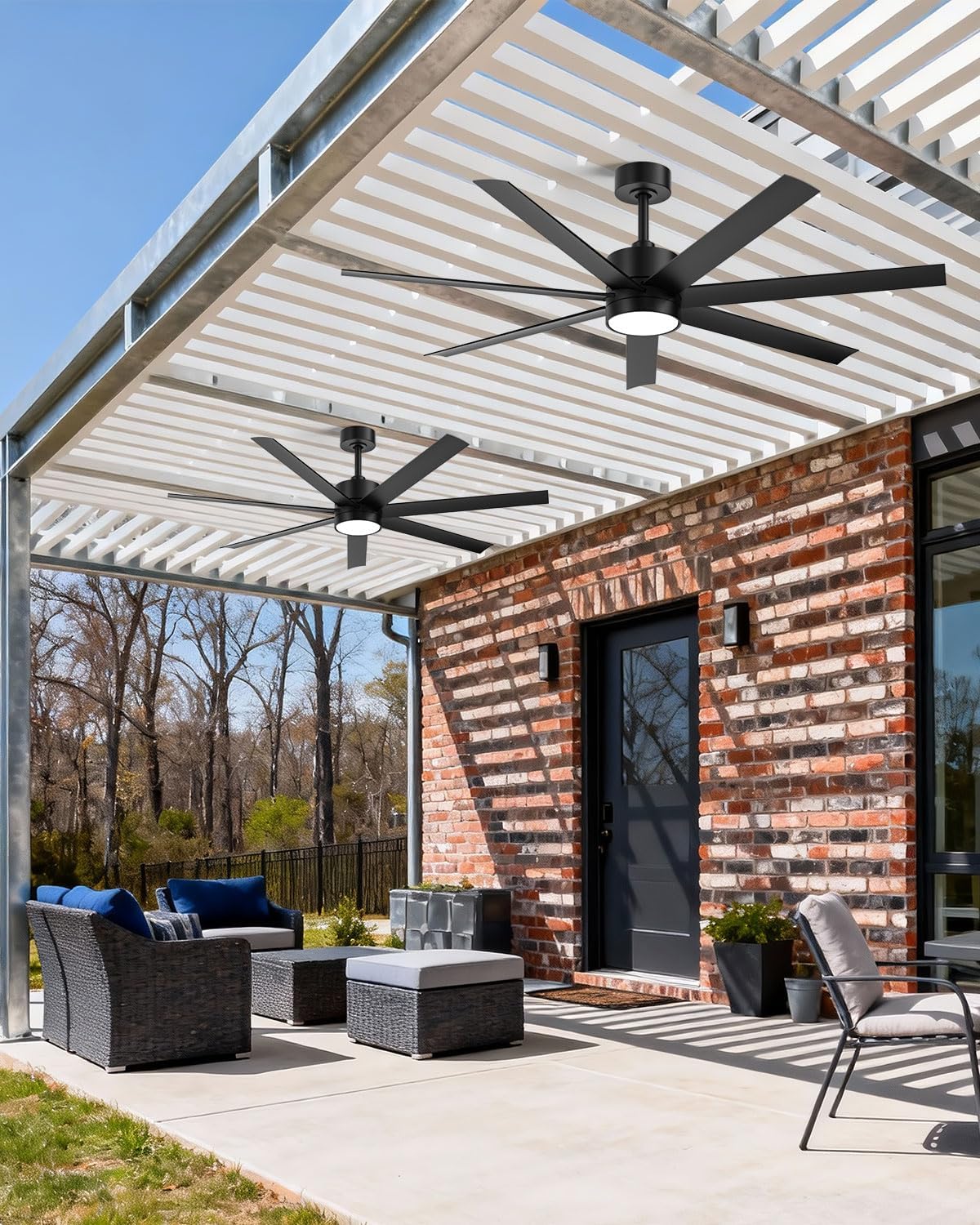 56 Inch Waterproof Wet Rated Outdoor Ceiling Fan with Light and Remote, 7 All-Weather Black Blades with UV Coating, High CFM Quiet DC Motor, for Commercial Patios, Exterior Porches & Gazebos