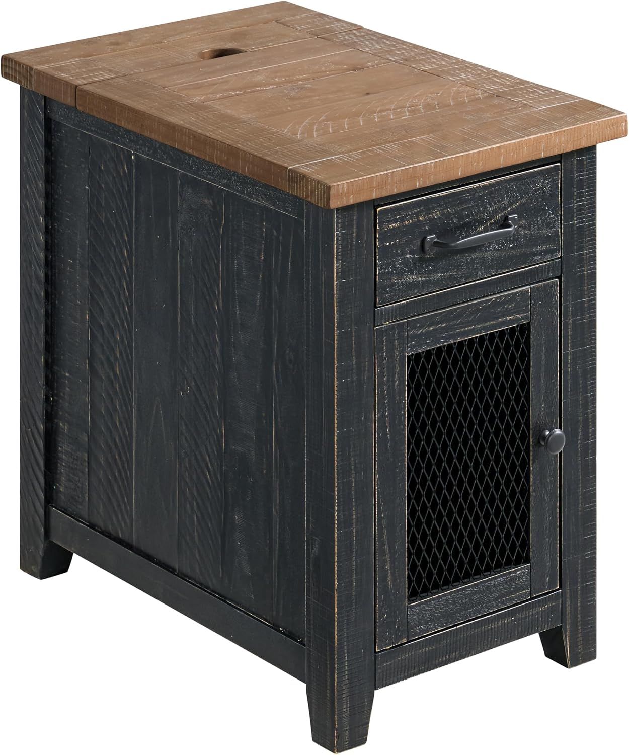 Martin Svensson Home Solid Wood Black and Driftwood Rustic Chairside End Table with Power and Storage