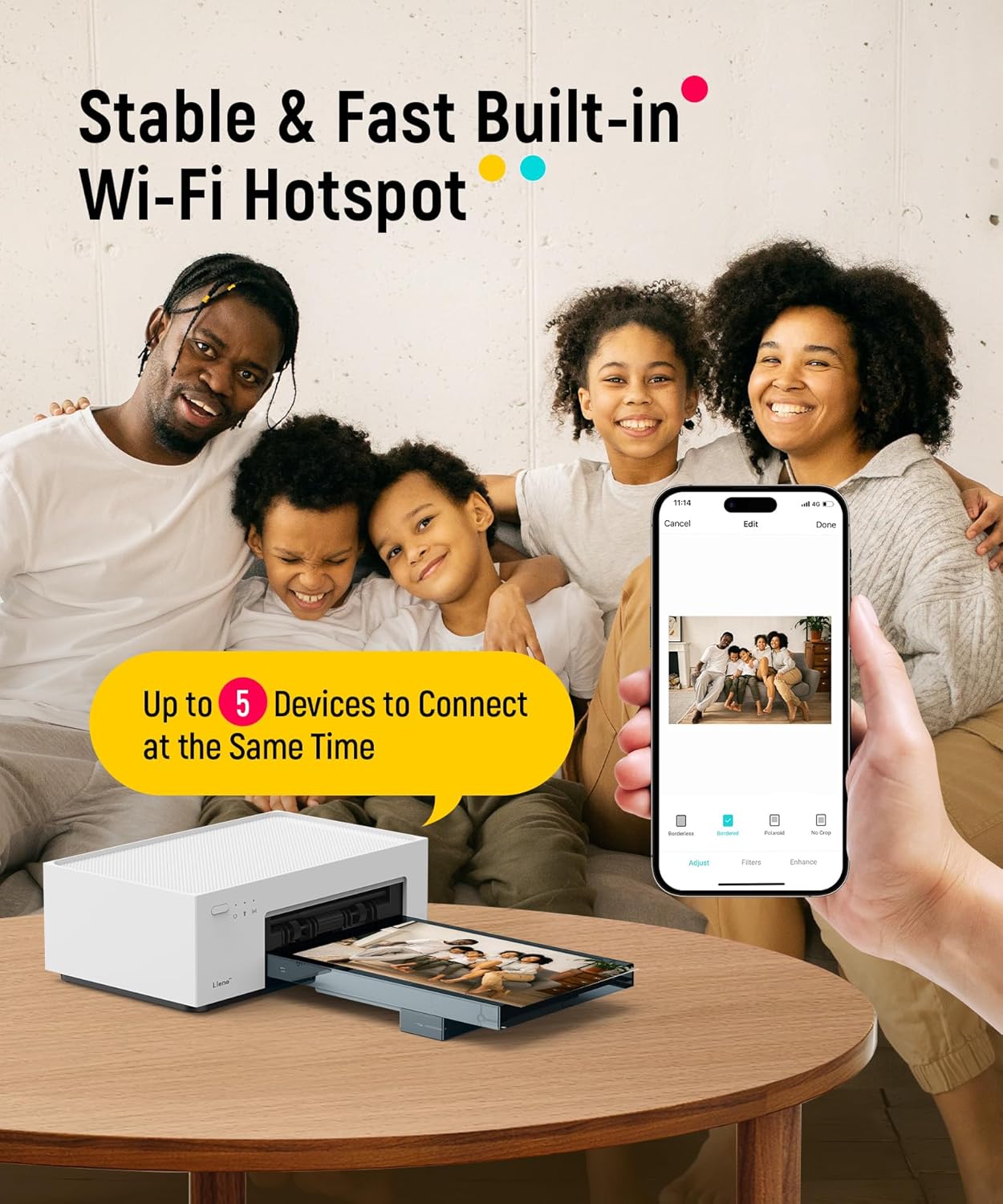 Liene M100 4x6'' Photo Printer, Wi-Fi Picture Printer, 20 Sheets, Full-Color Photo, Instant Phone Printer for iPhone, Android, Smartphone, Thermal Dye Sublimation, Portable Photo Printer for Home Use