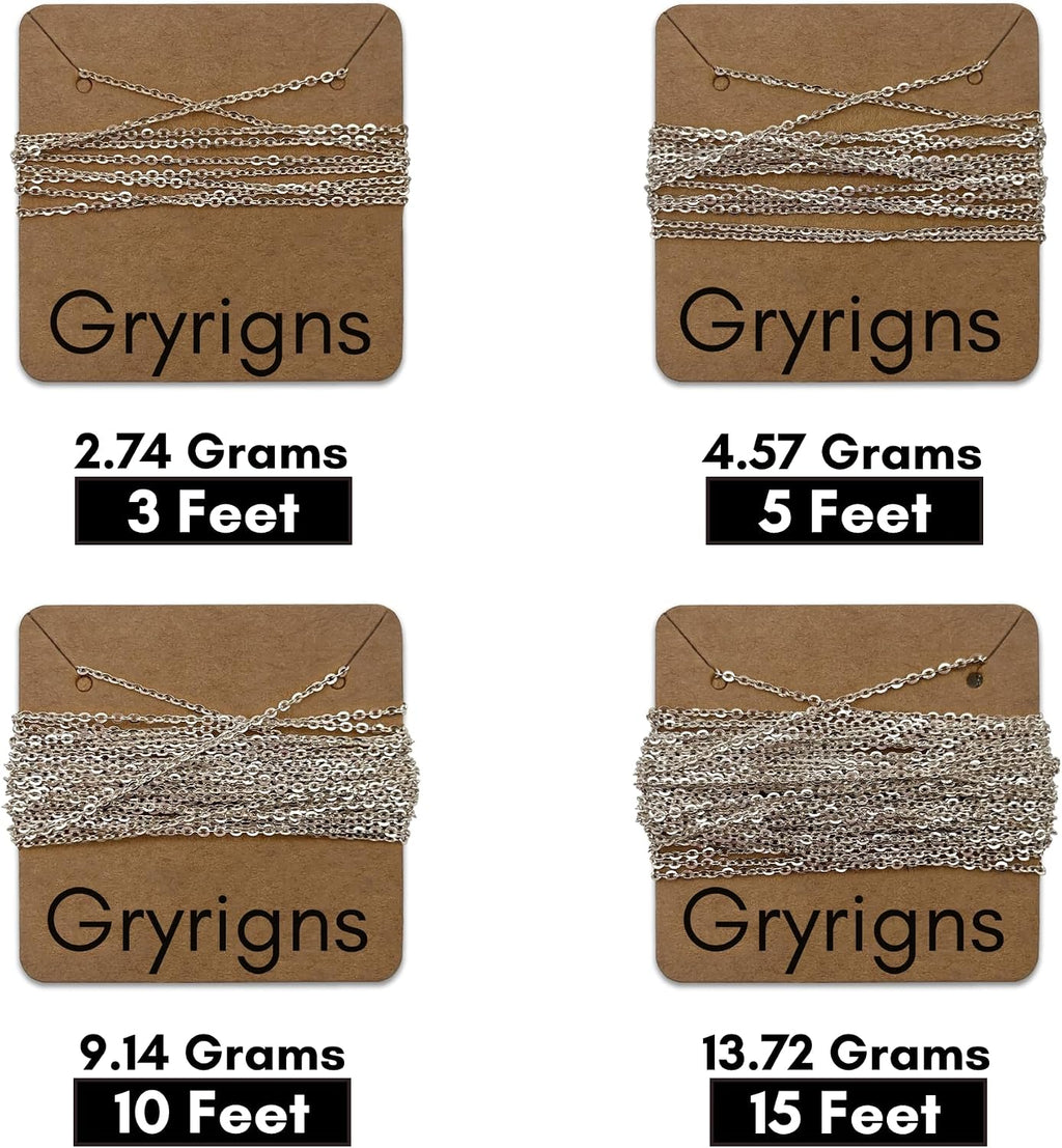 Gryrigns 15Feet 1.4mm 925 Sterling Silver Flat Cable Chain Link Bulk for DIY Craft Jewelry Making (13.72 Grams)