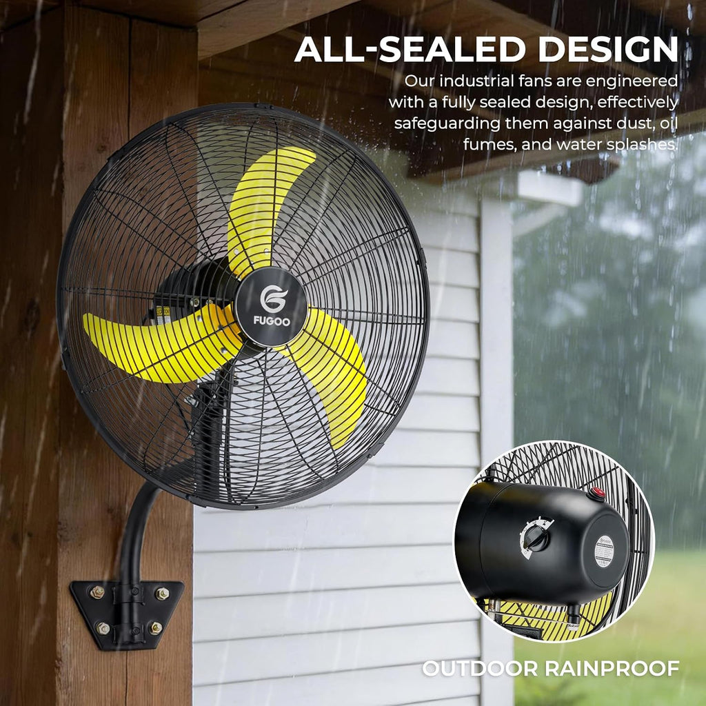 FUGOO 20'' Outdoor Quiet Remote Control Oscillating Wall Mount Fan,All Sealed BLDC Motor,4 Speed Waterproof Outdoor Fan With Remote, Heavy Duty Industrial Wall Fans for House,Patios,Garage,Warehouse