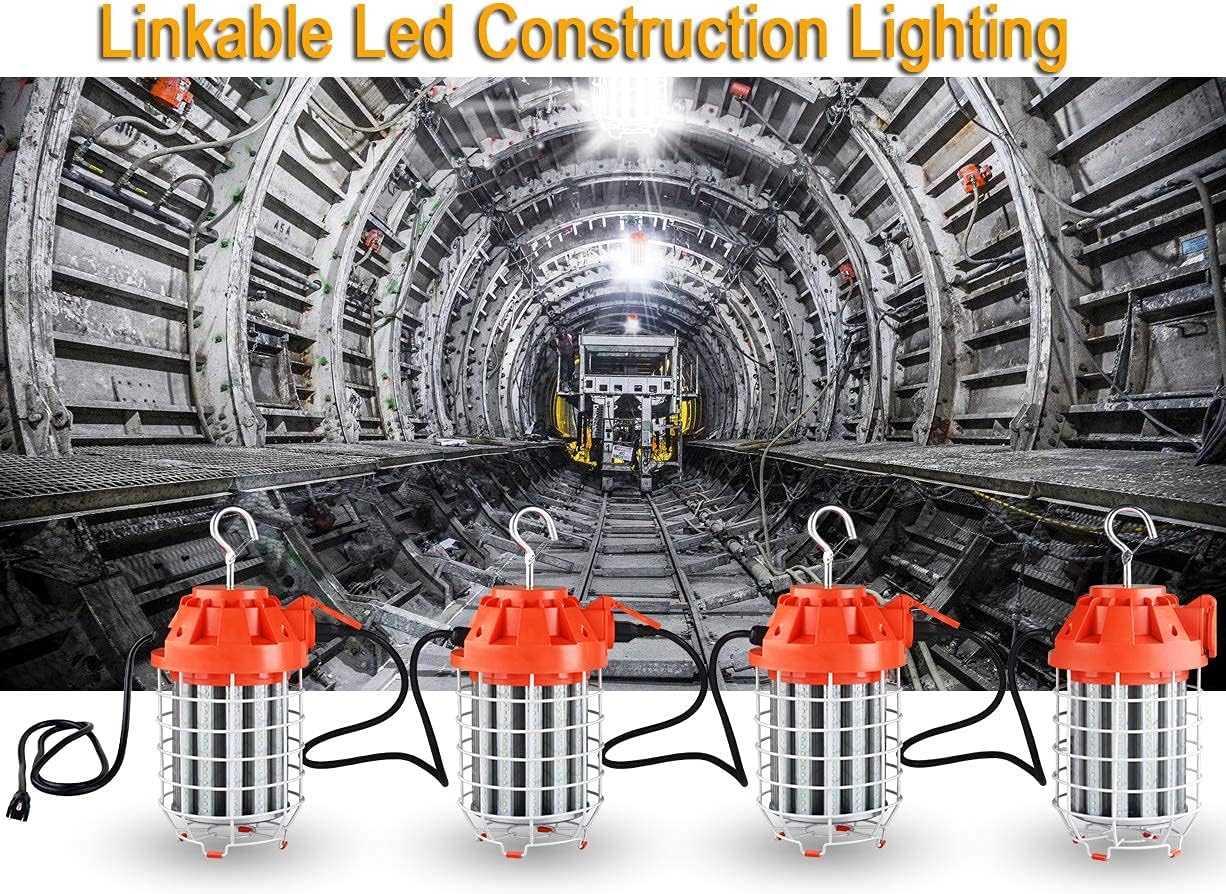 Dephen 130W LED Temporary Work Light - 18200 Lumen, Rugged Steel Safety Guard, Linkable Design, UL Listed, 5 Year Warranty