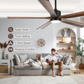heimo 60 Inch Ceiling Fans with Lights and Remote T2, Wood Indoor Outdoor Ceiling Fan with Light for Patios Living Room Bedroom 5 Blades Large Mid Century Modern Waterproof Outside Fan (Walnut)