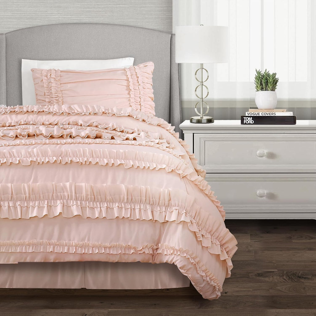 Lush Decor Belle Comforter Queen Size 4 Piece Set Blush - Ruffle Bedding Set - Cute Comforter - Coquette Decor - Queen Bedding