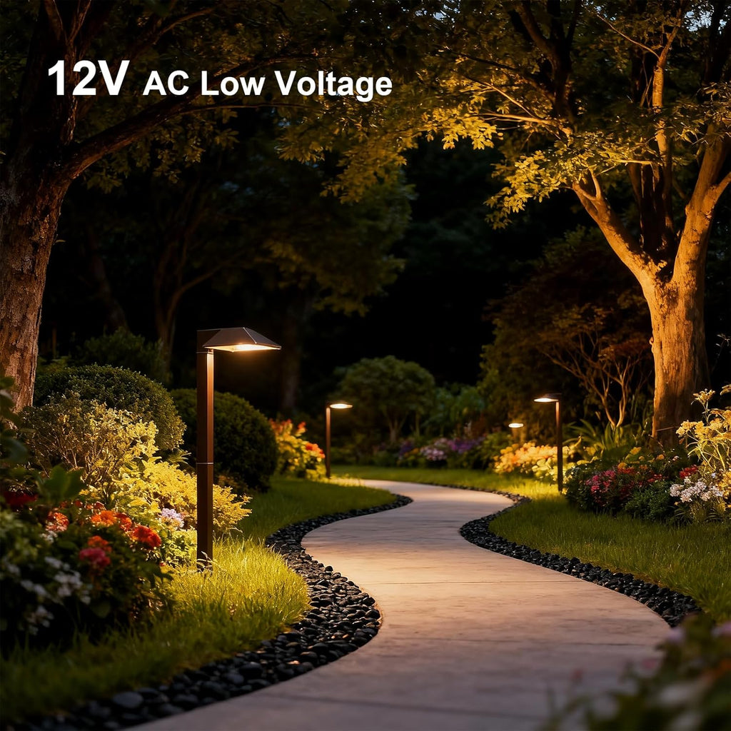 GOODSMANN Low Voltage Landscape Path Lights 8PK Kit 0.6W LED Sidewalk Landscape Lighting 22 Lumen Outdoor Electric Walkway & Pathway Lights Wired Bronze Finish 3100K Warm White with Cable Connectors