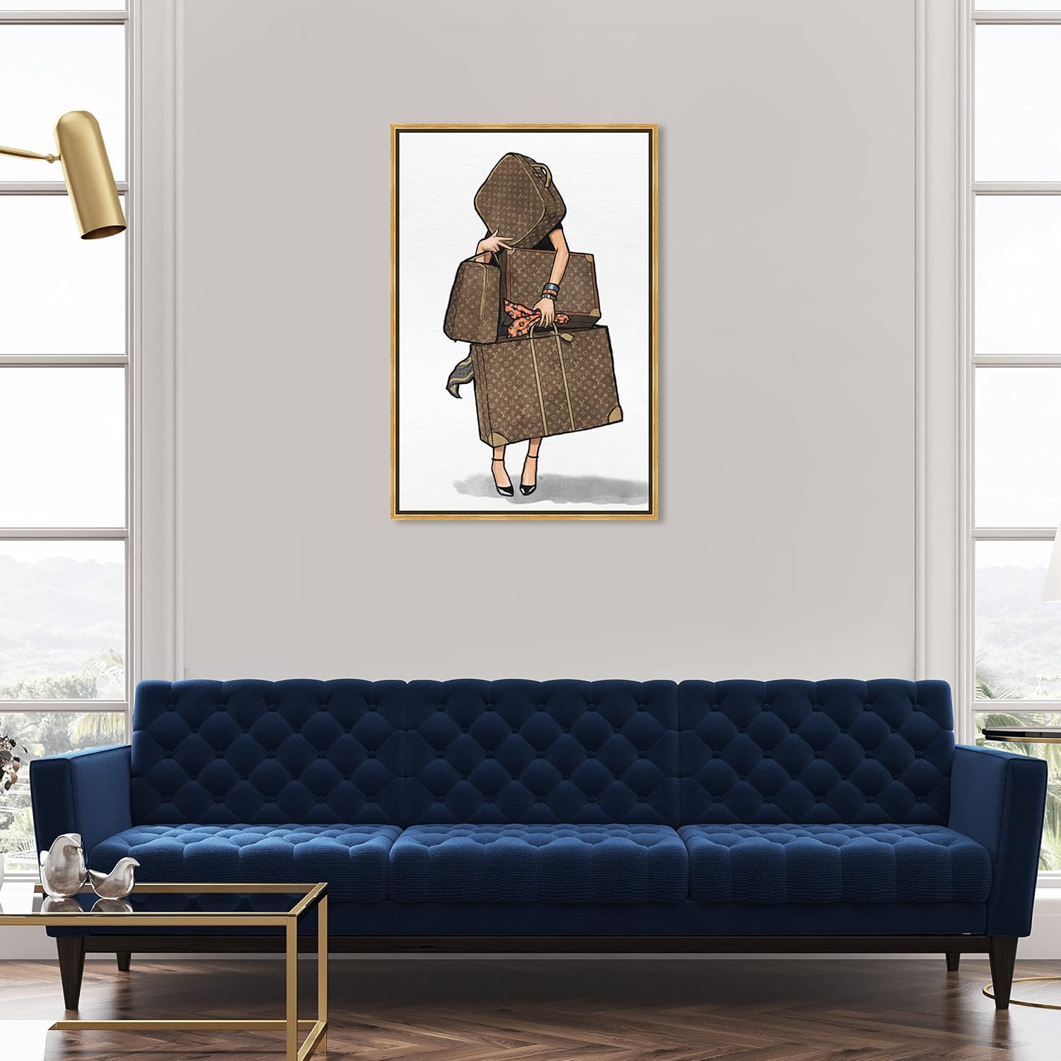 The Oliver Gal Artist Co. Fashion and Glam Framed Wall Art Canvas Prints, Bags-Orange' Travel Essentials Home Décor, 24 in x 36 in, Brown, White