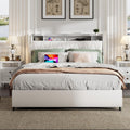 Christopher Knight Home Manley Faux Leather Full Size Bed Frame with Ergonomic Headboard,Platform Bed Frame with Outlets&Charger,Metal&Wood Frame,Storage Shelf, Noise-Free,No Box Spring Needed, White