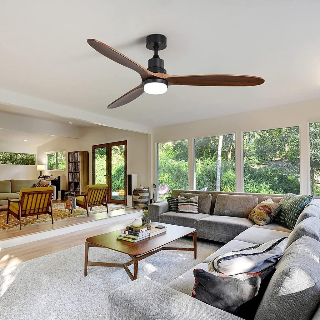 Sofucor 60 Inch Ceiling Fan with Light and Remote - 3 Solid Wood Blades, Quiet DC Motor, 6 Speeds 7000CFM, Dimmable Tri-Color LED with Memory, Timer & Reversible for Living Room, ETL, Walnut Wood