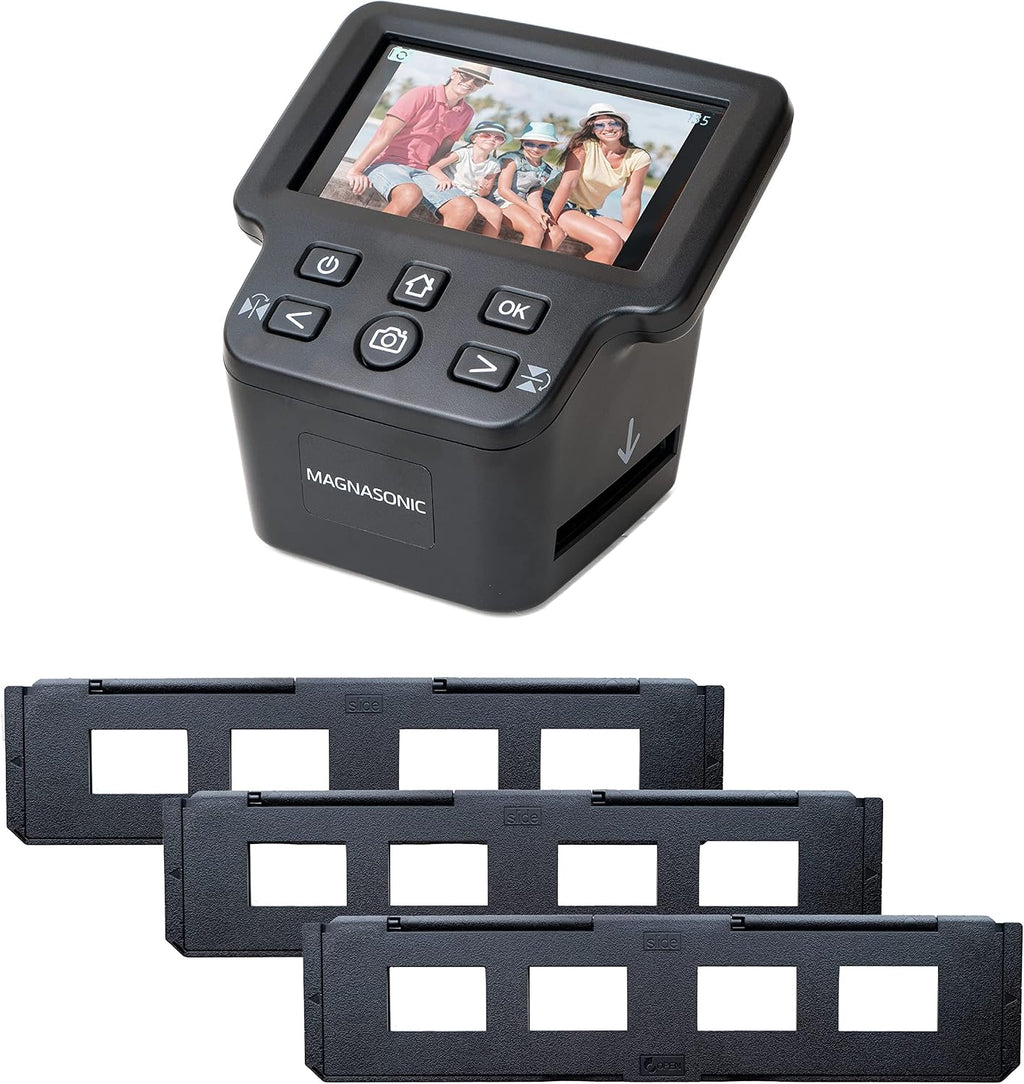 Magnasonic All-in-One 24MP Film Scanner With Large 5' Display & HDMI, Long Tray 35mm Slide Holders, Converts 35mm/126/110/Super 8 & 135/126/110 Slides Into Digital Photos, Built-in Memory