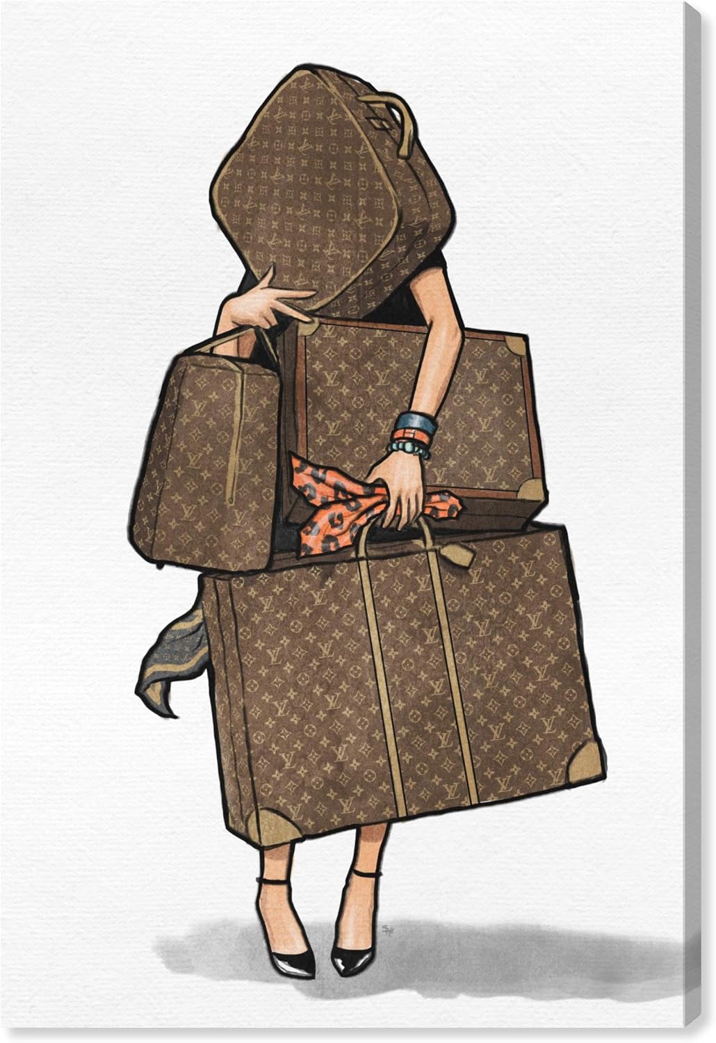 The Oliver Gal Artist Co. Fashion and Glam Wall Art Canvas Prints, Bags-Orange' Travel Essentials Home Décor, 24 in x 36 in, Brown, White