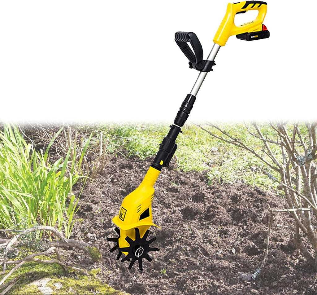 20V Cordless Tiller Cultivator, 250RPM Electric Garden Tiller, with 2.0Ah Batteries & Charger, Garden Rototiller for Lawn/Gardening/Soil Cultivation, 4In Tilling Width