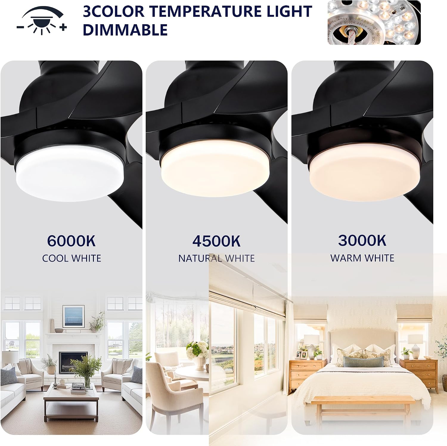 42 Inch Black Ceiling Fan with Lights Flush Mount Ceiling Fan with Remote Control, ABS Blades Outdoor Ceiling Fans for Bedroom,Farmhouse,Patio,Indoor, Quiet DC Motor