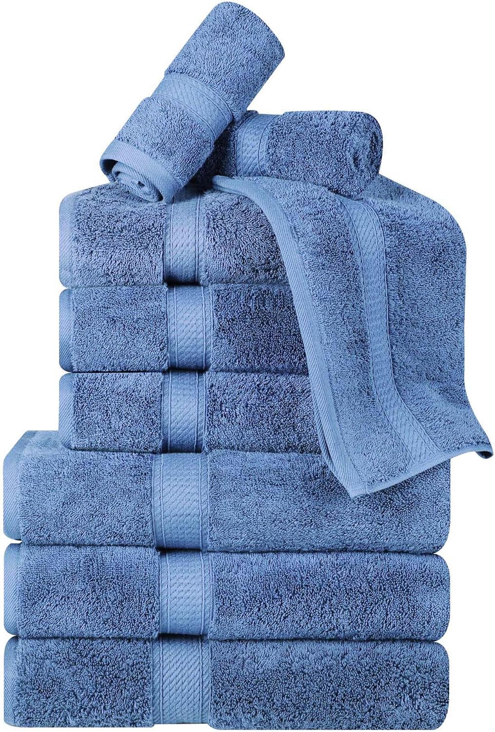Superior Egyptian Cotton 800 GSM Plush & Absorbent, 9 Piece Set, Denim Blue | Quick Dry, Soft Luxury Towel Set, Bath Essentials, Guest Bath, Spa, 3 Bath, 3 Hand, 3 Face Towel, Madeline Towels