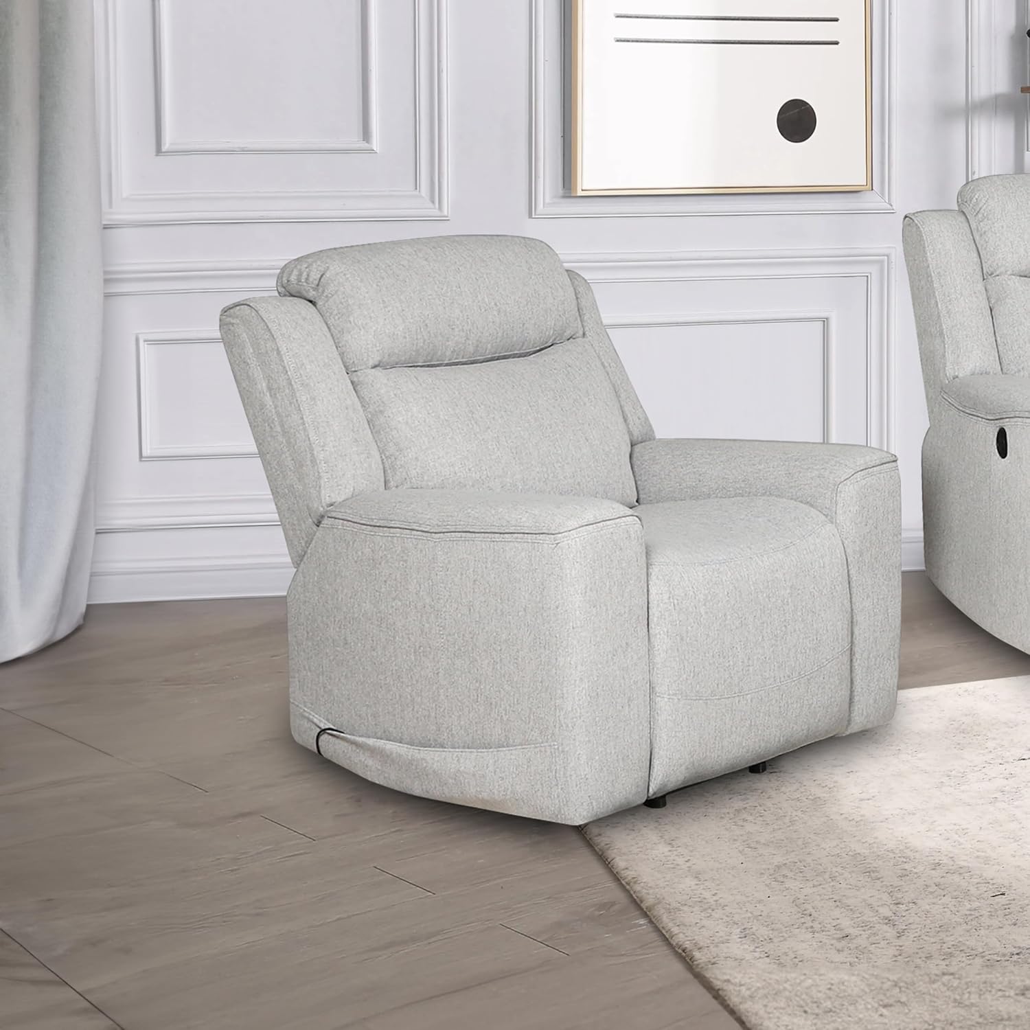 AC Pacific Amelia Upholstered Recliner Chair with Plush Comfort, Adjustable Inclining Feature, Sleek Design for Stylish Relaxation, Living Room Furniture for Modern Homes, White