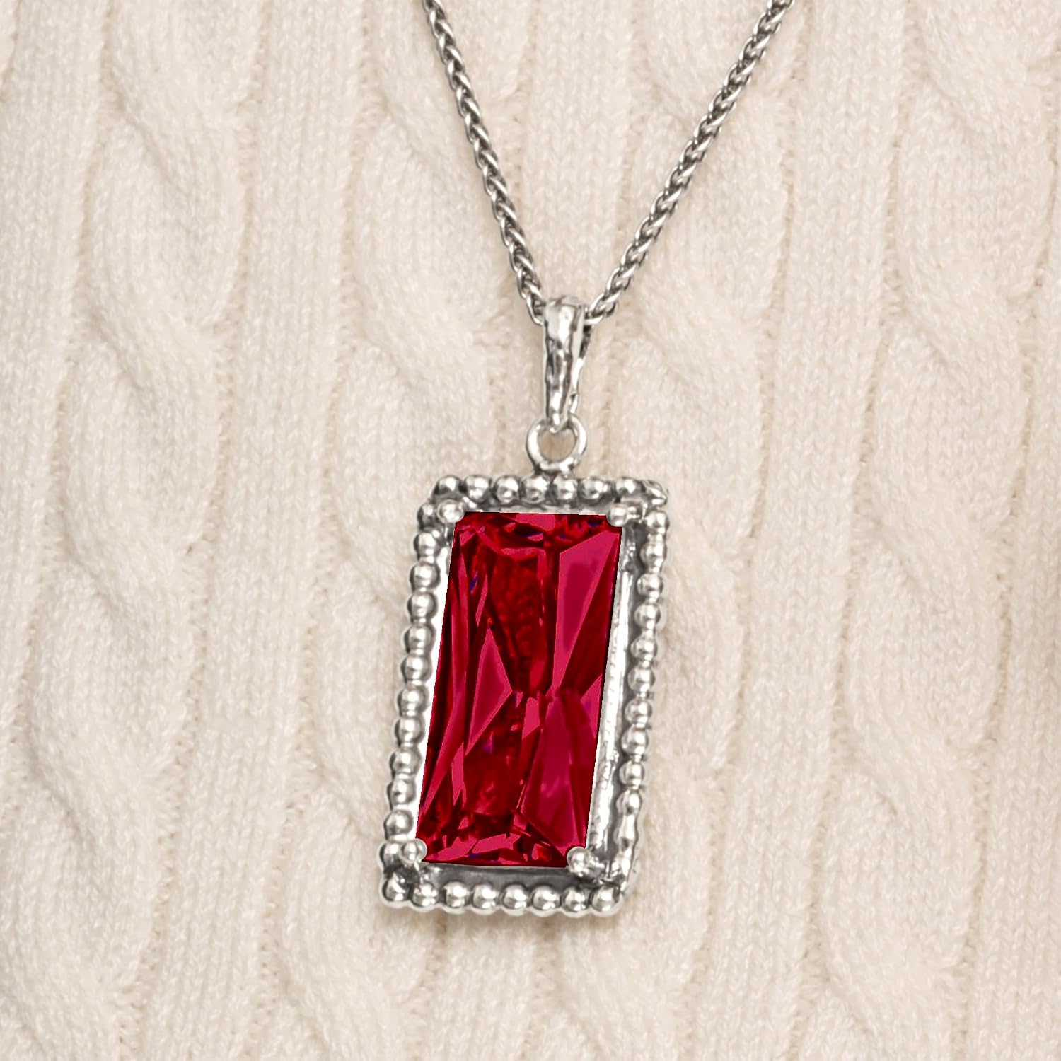 JEAN RACHEL JEWELRY 925 Sterling Silver Necklace for Women - Baguette with Cubic Zirconia Vintage Design - Hypoallergenic, Lead & Nickel Free - Artisan Handcrafted Statement Necklace