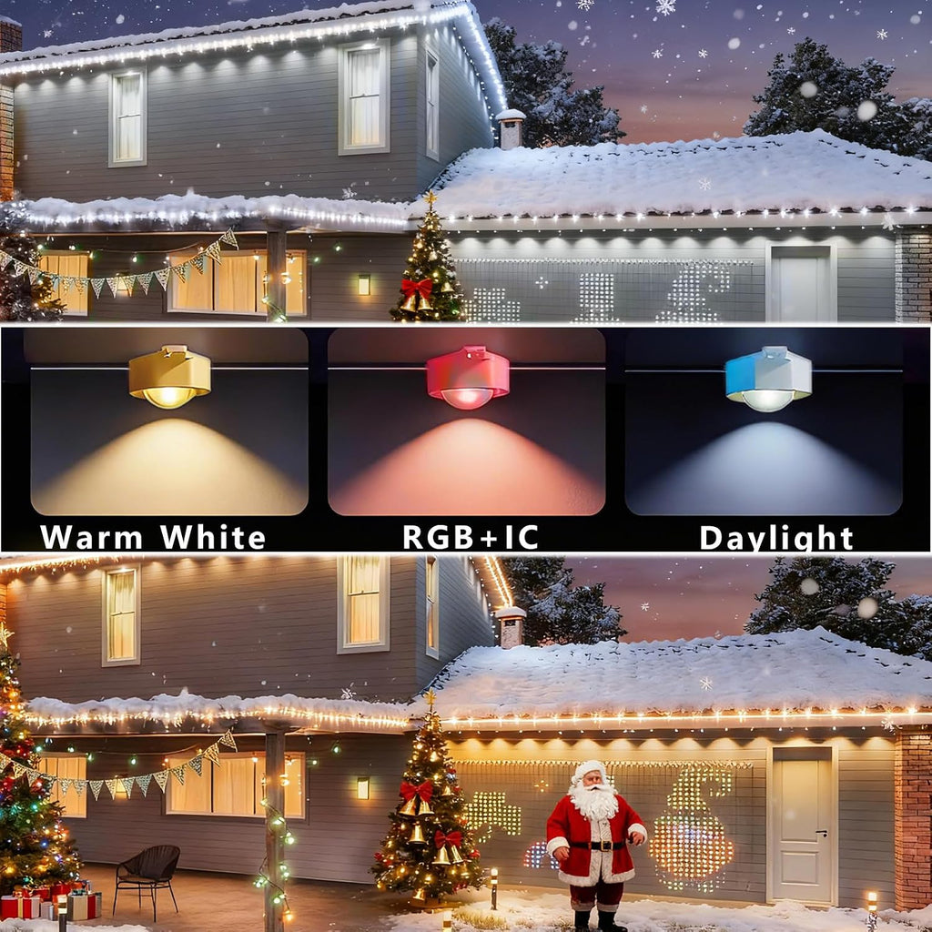 Rosykite Outdoor Christmas Lights - 50ft Smart RGB+IC Color Eaves Lights with 63 Scene, IP67 Waterproof, Alexa & Google Assistant Voice Control