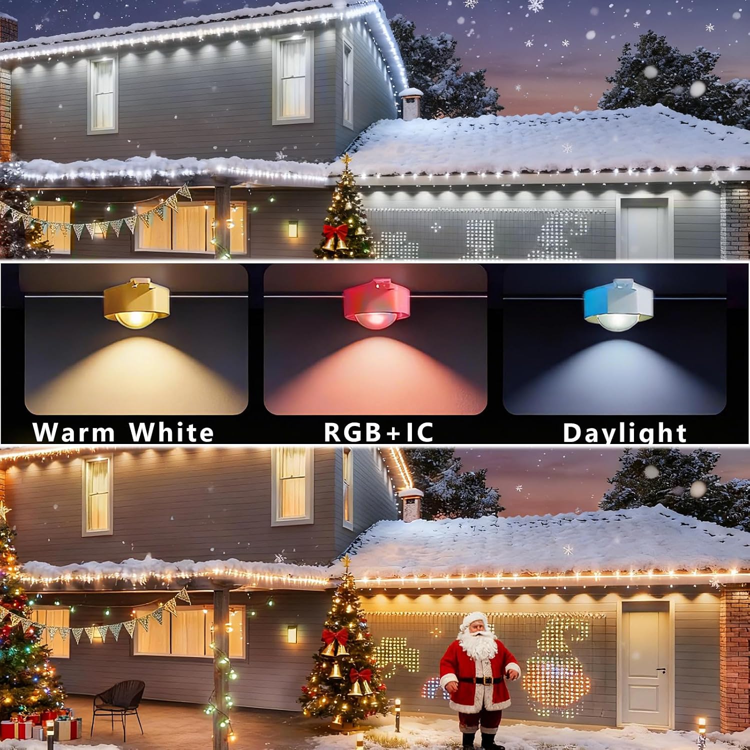 Rosykite Outdoor Christmas Lights - 50ft Smart RGB+IC Color Eaves Lights with 63 Scene, IP67 Waterproof, Alexa & Google Assistant Voice Control