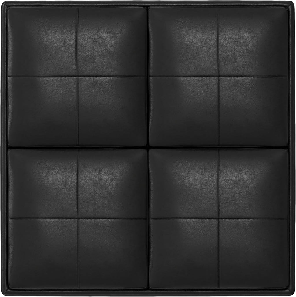 SIMPLIHOME Avalon Wide Contemporary Square Coffee Table Storage Ottoman, Distressed Black, Table Ottoman