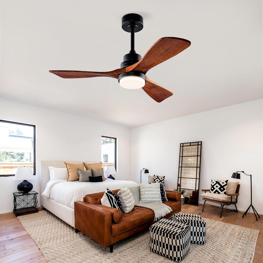 42 Inch Ceiling Fans with Lights and Remote, Outdoor Ceiling Fan for Patios with Light 3 Blades Ceiling Fan Noiseless Reversible DC Motor, Wood Fan for Farmhouse