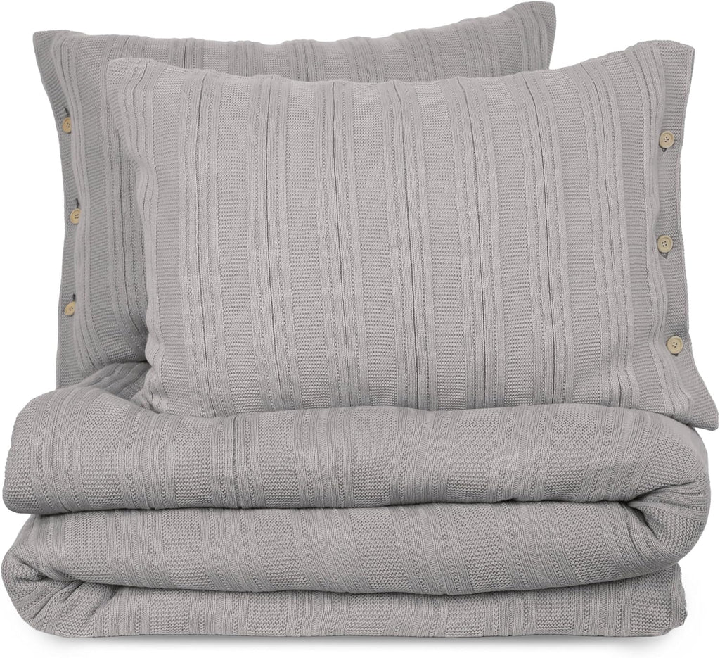 Vellux Malmo 3-Piece Blanket Set – Full/Queen Size – Striped Knit – Lightweight – All-Season Throw Blanket – House Decor – for Sofa, Bed, and Couch – Supersoft Apartment Essentials – Light Gray
