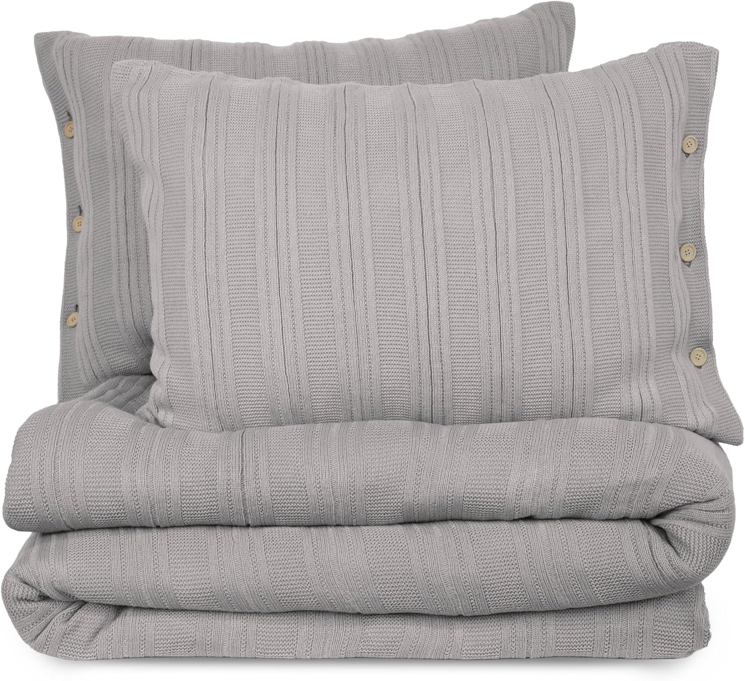 Vellux Malmo 3-Piece Blanket Set – Full/Queen Size – Striped Knit – Lightweight – All-Season Throw Blanket – House Decor – for Sofa, Bed, and Couch – Supersoft Apartment Essentials – Light Gray