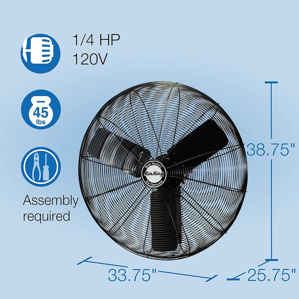 Air King 9030 30-Inch 1/4-Horsepower Industrial Grade Wall Mount Fan with 7,400-CFM, Black Finish