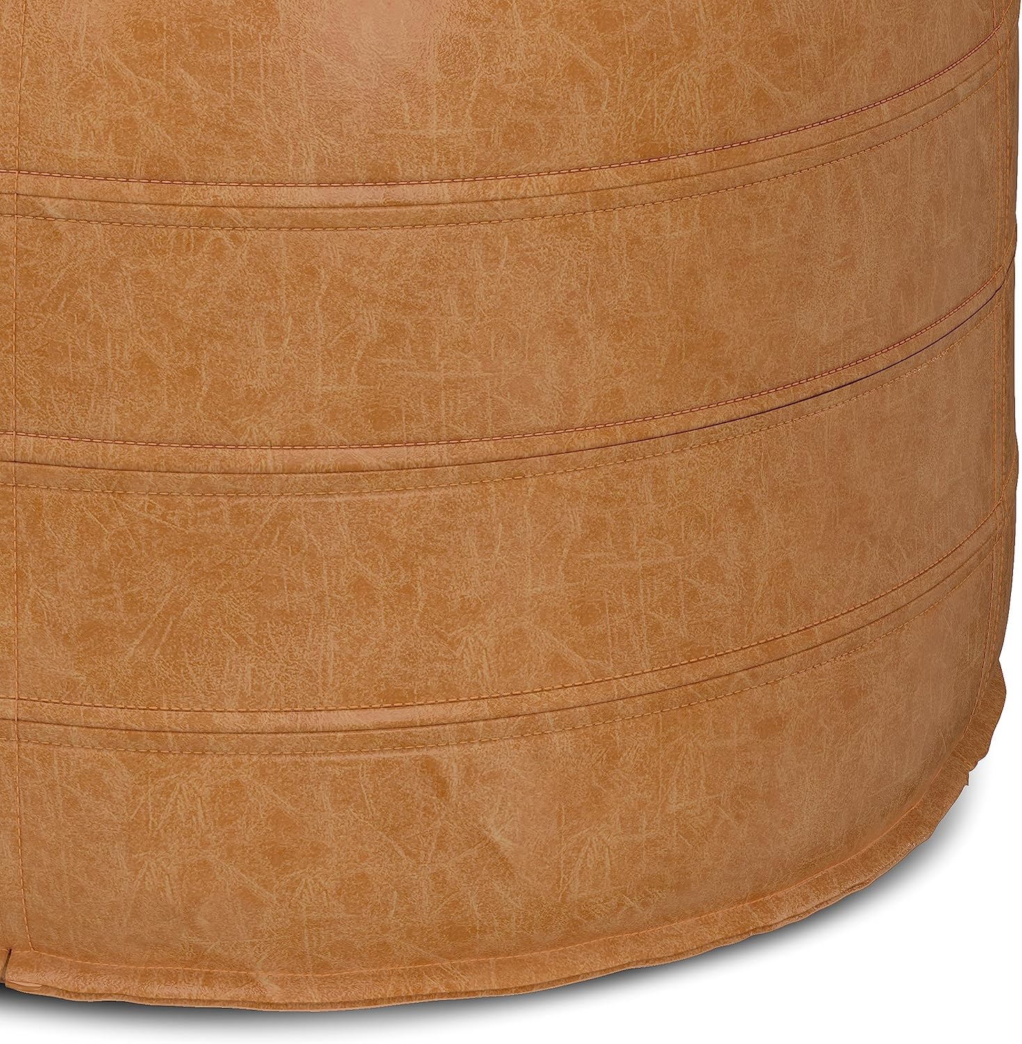 SIMPLIHOME Brody Round Pouf - 20 inch Wide Upholstered Vegan Leather Ottoman in Distressed Brown, Boho Footstool or Extra Seating for Living Room or Bedroom with Polystyrene Filling, Assembled