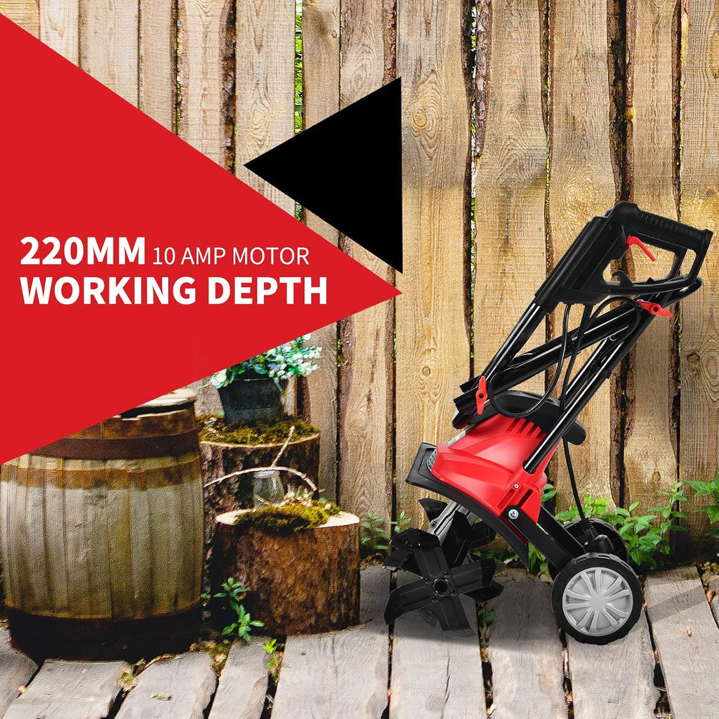 10 Amp Electric Tiller, Corded Rototiller Tool w/ Foldable Handle & 4 Tines, 14-Inch Tilling Width, Lightweight Garden Cultivator for Lawn Digging Soil