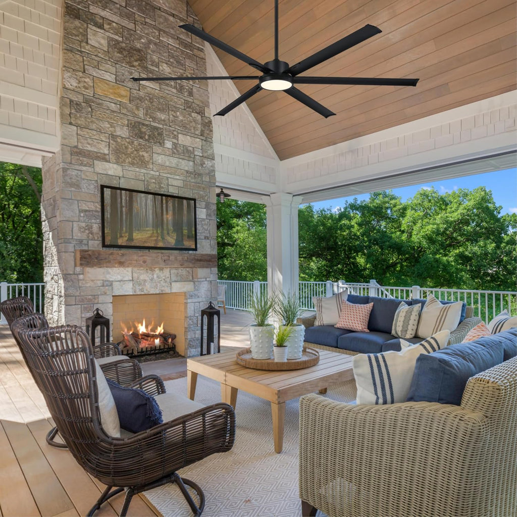 Westinghouse Lighting Hudson Yards Adjustable Ceiling Fan with Light, 80-Inch Industrial-Style Indoor/Outdoor Fan in Matte Black, DC Motor, Dimmable LED with Opal Frosted Glass, Remote Control