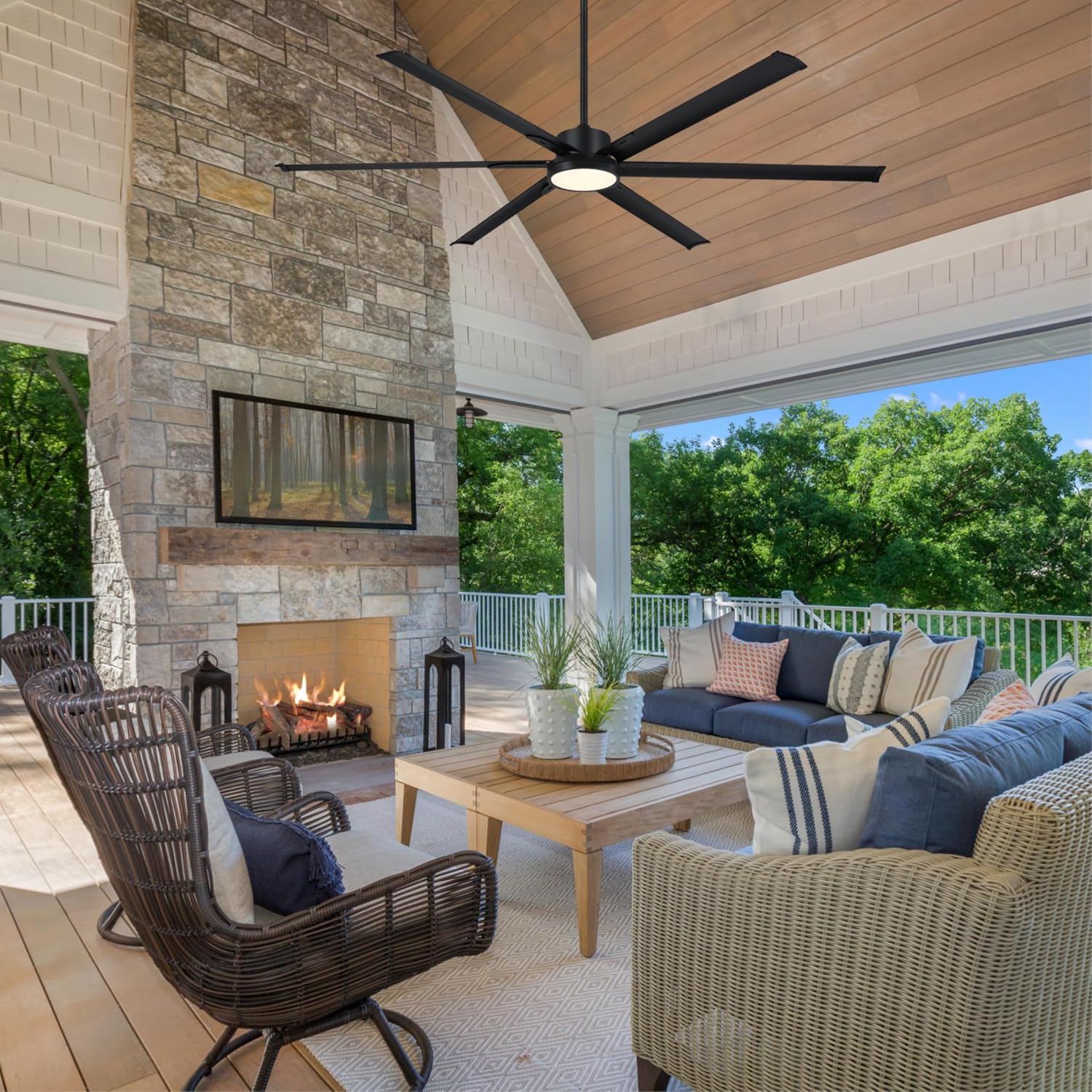 Westinghouse Lighting Hudson Yards Adjustable Ceiling Fan with Light, 80-Inch Industrial-Style Indoor/Outdoor Fan in Matte Black, DC Motor, Dimmable LED with Opal Frosted Glass, Remote Control