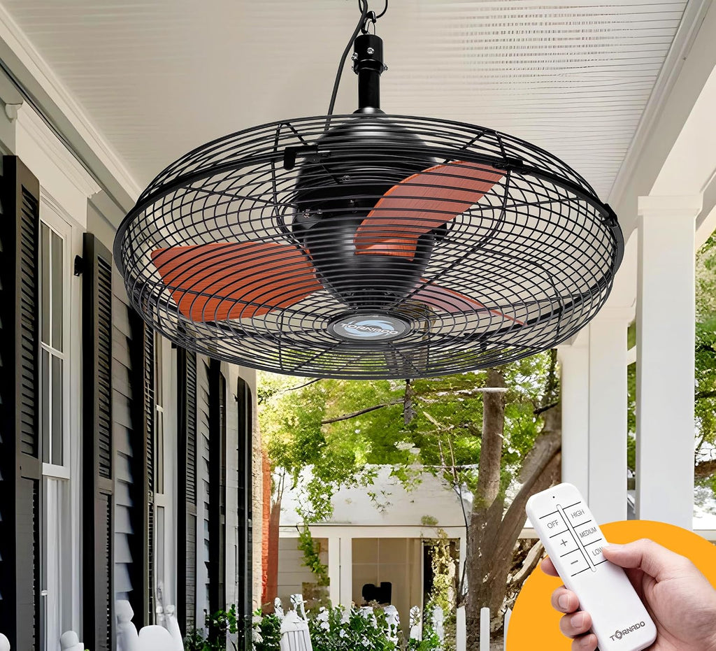 Outdoor Ceiling Fan for Patios, 20 Inch Gazebo Fan Waterproof Remote&Cord Control, 3 Speed, Low Noise, Plug in Ceiling Fan for Pergola, Porch, Gazebo, Patio (Brown)