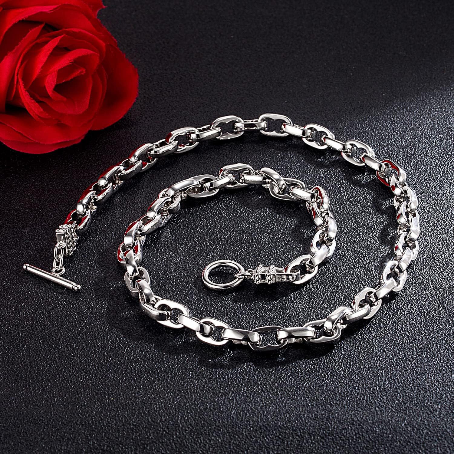 Dankadi Men Solid 925 Sterling Silver Cable Rolo Link Chain Necklace Women 9MM &10MM-Curb Cuban Chain Thick Big Choker 18' 20' 22' 24' 26 '28' 30' Fine Jewelry Gift