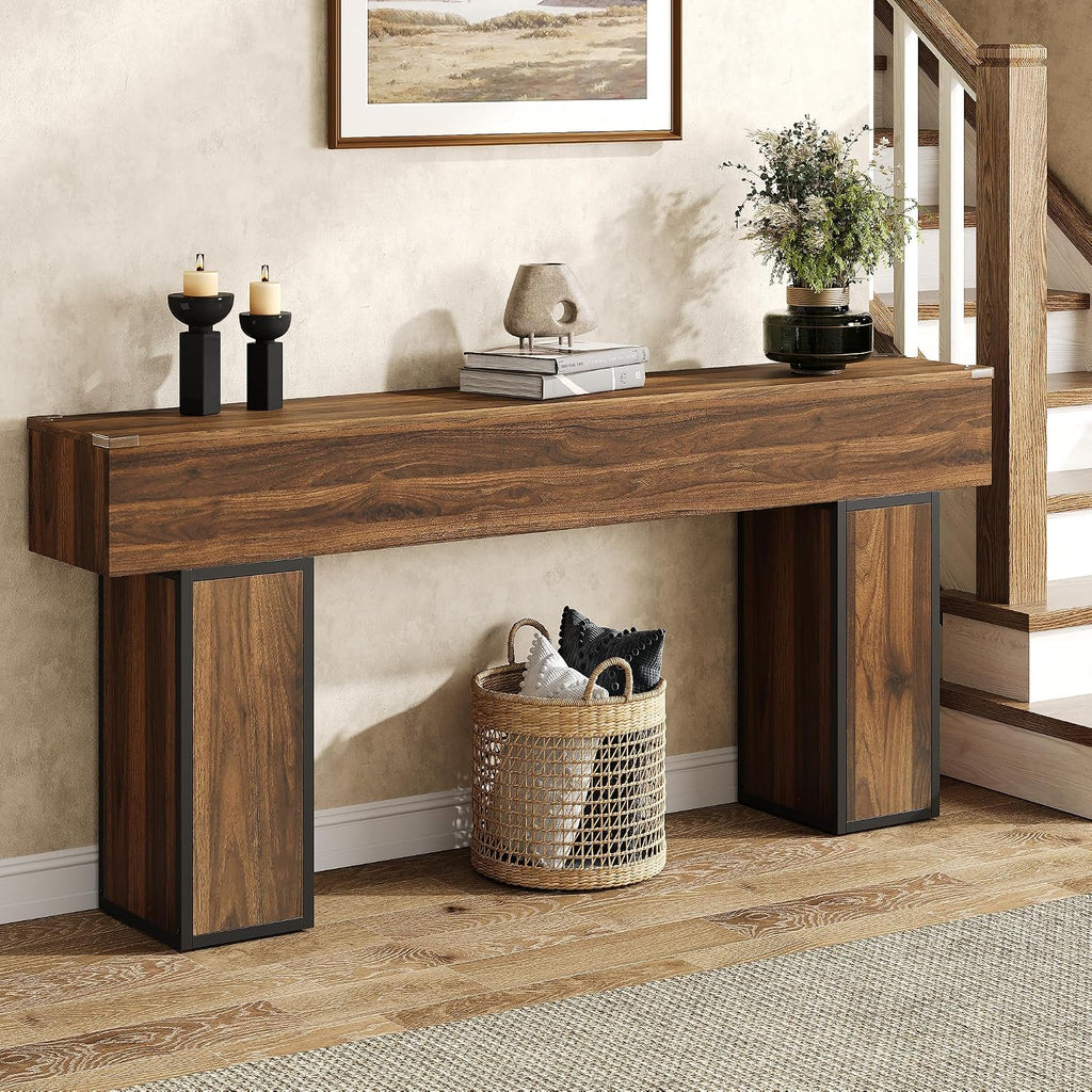 knoworld 70.9-Inch Long Console Table, Wooden Sofa Table Behind Couch Tables, Farmhouse Entryway Table Accent Table for Entrance, Hallway, Living Room, Foyer, Rustic Brown