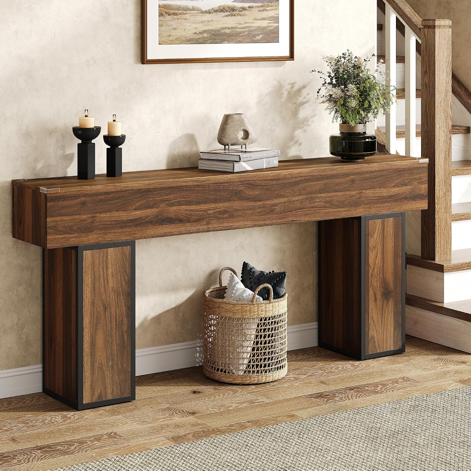 knoworld 70.9-Inch Long Console Table, Wooden Sofa Table Behind Couch Tables, Farmhouse Entryway Table Accent Table for Entrance, Hallway, Living Room, Foyer, Rustic Brown