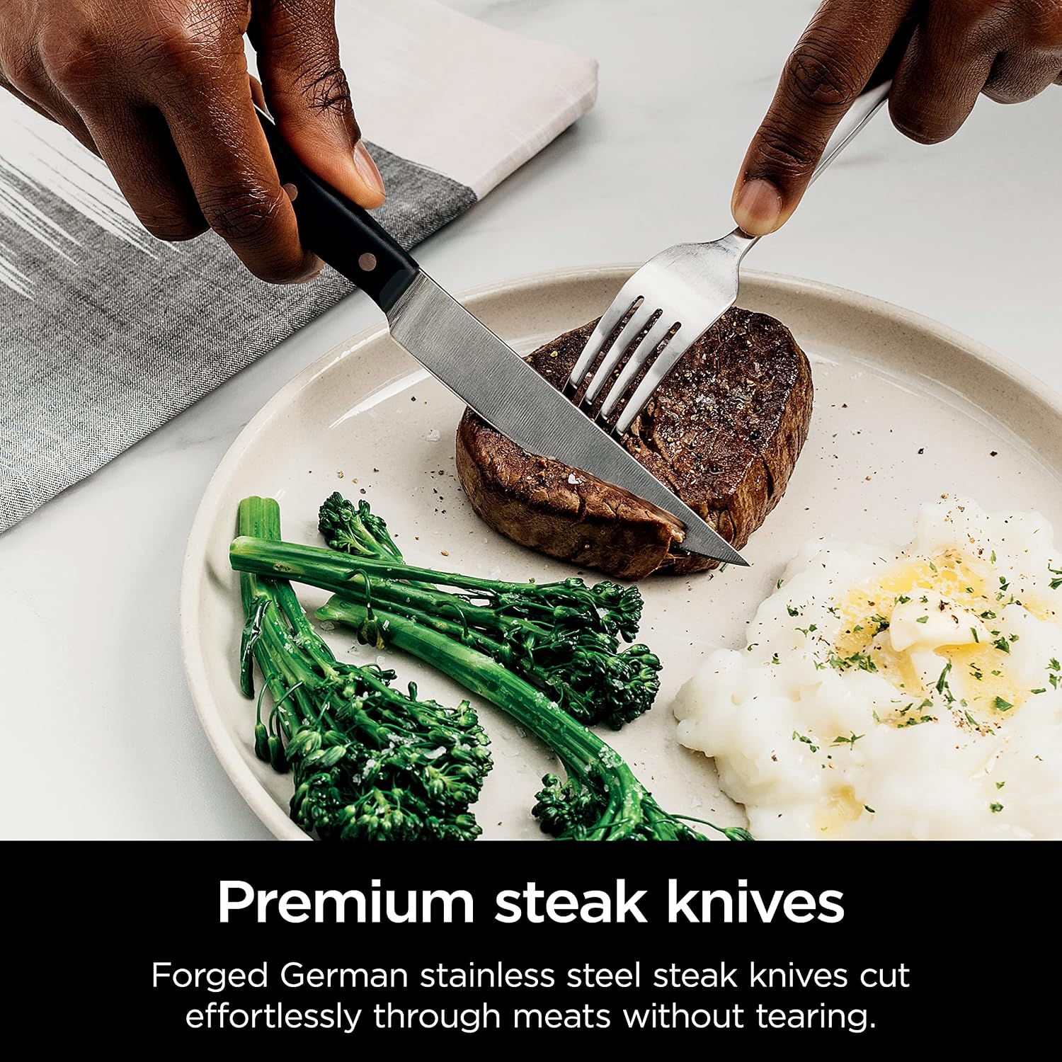 Ninja K52013 Foodi NeverDull Premium 13 Piece German Stainless Steel Wood Series Knife System with Built-in Sharpener, Walnut Stain/Black