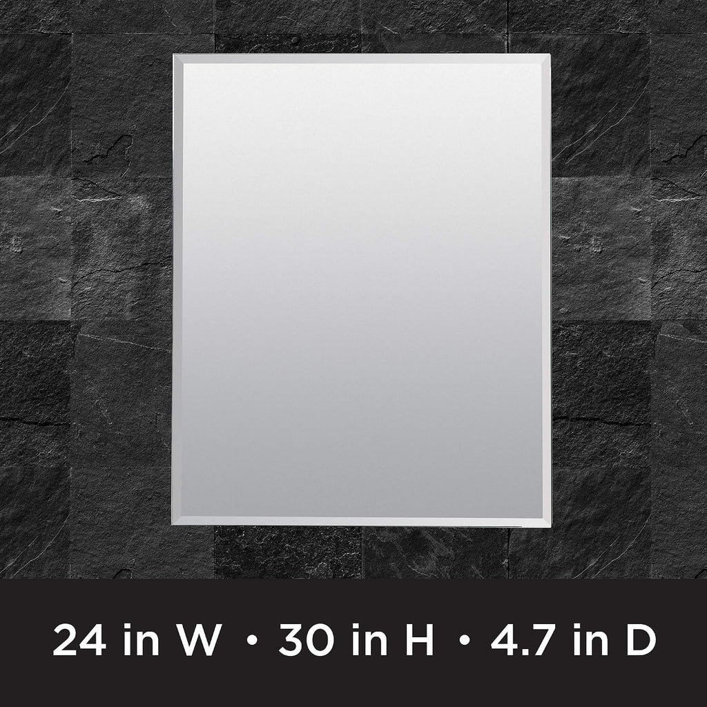 Zenna Home Bathroom Medicine Cabinet with Mirror, Frameless Bathroom Wall Cabinet with Rustproof Aluminum Body, 3 Adjustable Glass Shelves, Recessed or Surface Wall Mount Installation, 24 x 30 Inches