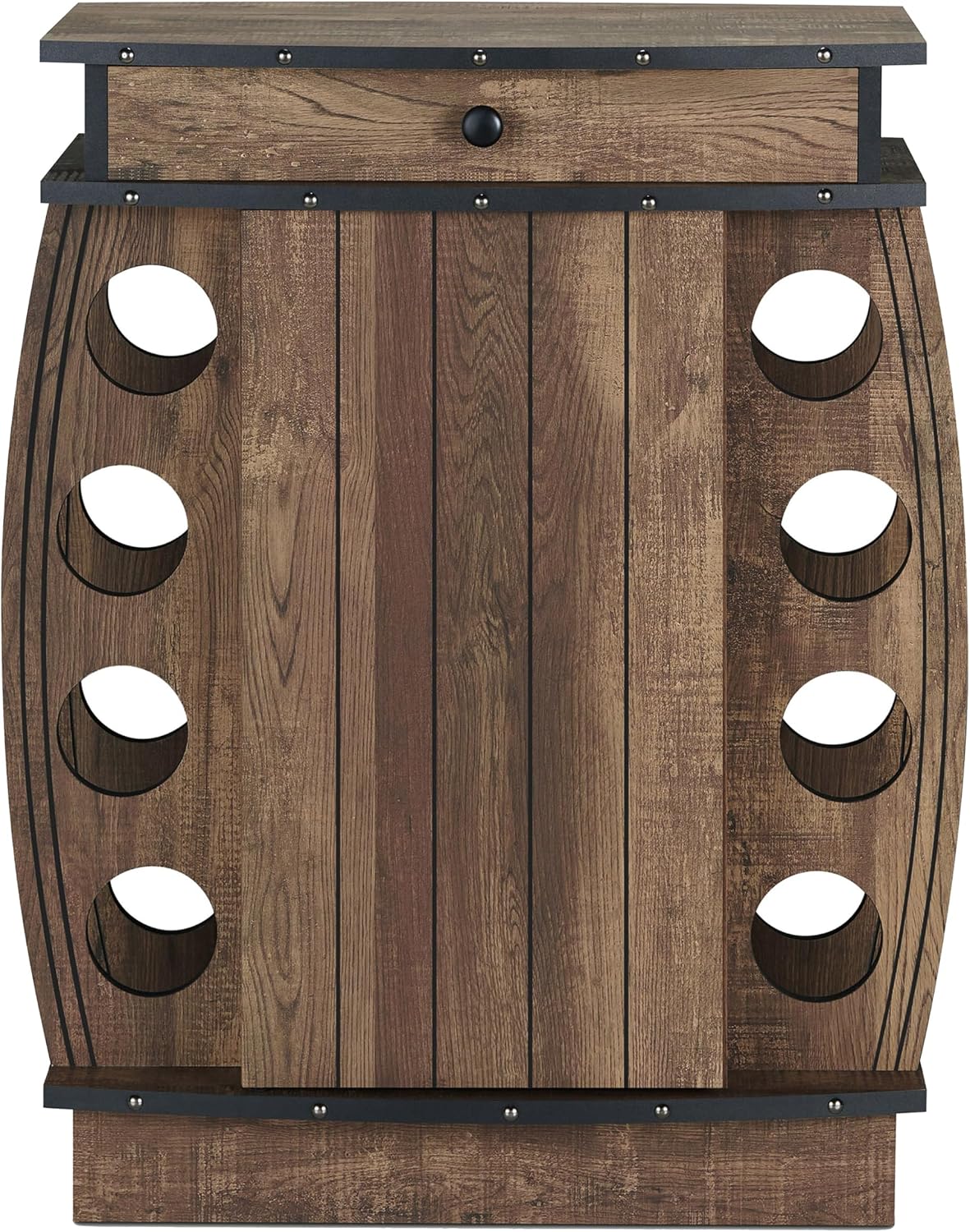 24/7 Shop at Home Delia Vintage 8 Bottle Small Wine Cabinet with Storage, Indoor Home Bar Furniture, Glass Holder, Drawer, Adjustable Shelf for Kitchen, Living Room, Apartment, Dining Room, Oak Brown