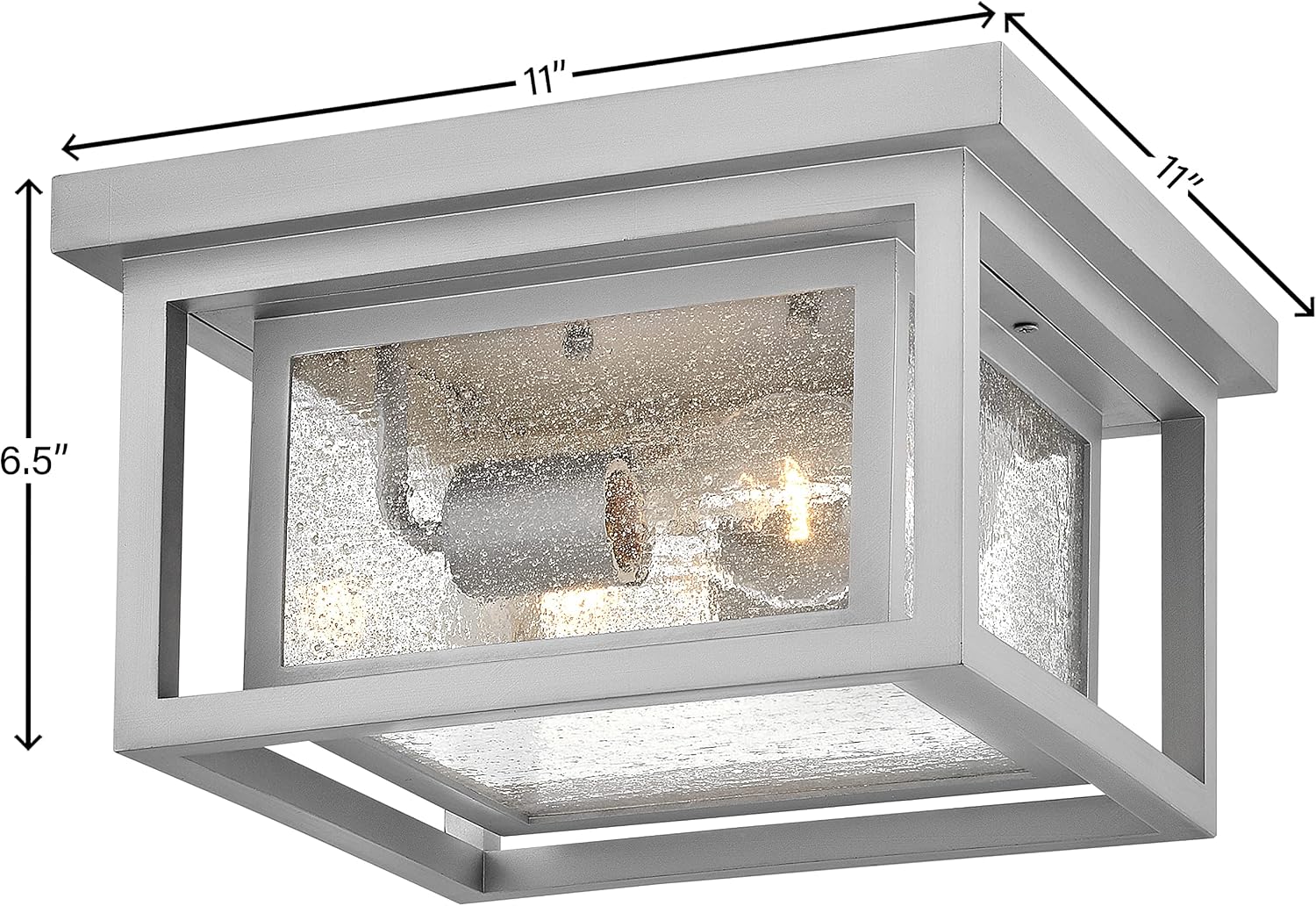 Hinkley Republic Small Flush Mount Outdoor Ceiling Light, Composite, Clear Seedy Glass Panes, Anti-Fading Finish, Satin Nickel Finish