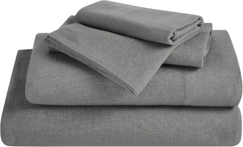 Superior Cotton Linen Blend Sheet Set, Bedsheets for Home Decor, Modern Solid Bedding Includes 1 Oversized Fitted Sheet, 1 Flat Sheet, 2 Pillowcases, Bedroom Essentials, King Size, Charcoal