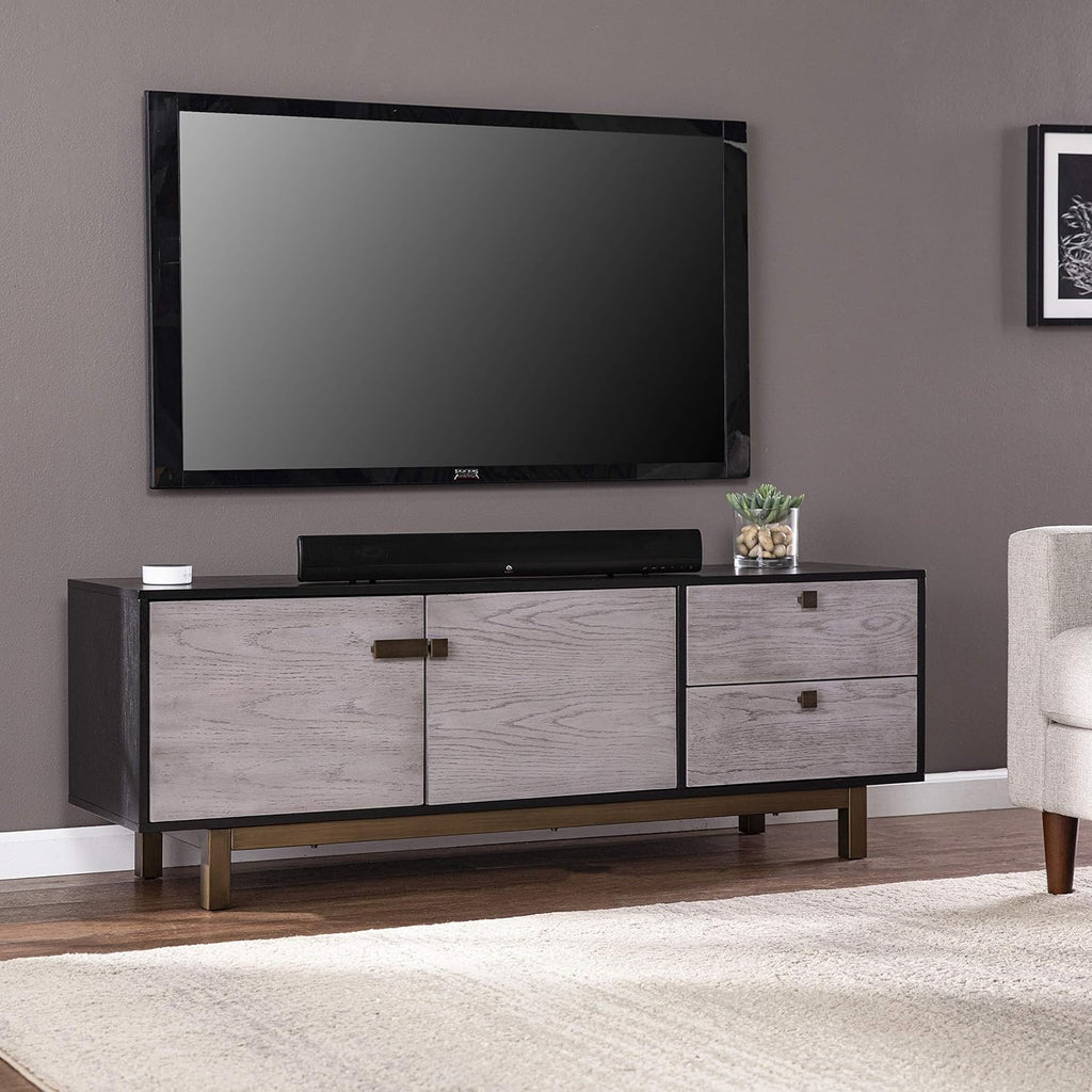 SEI Furniture Enderly w/Storage Media Console, Grey/Black (AMZ3146901SM)