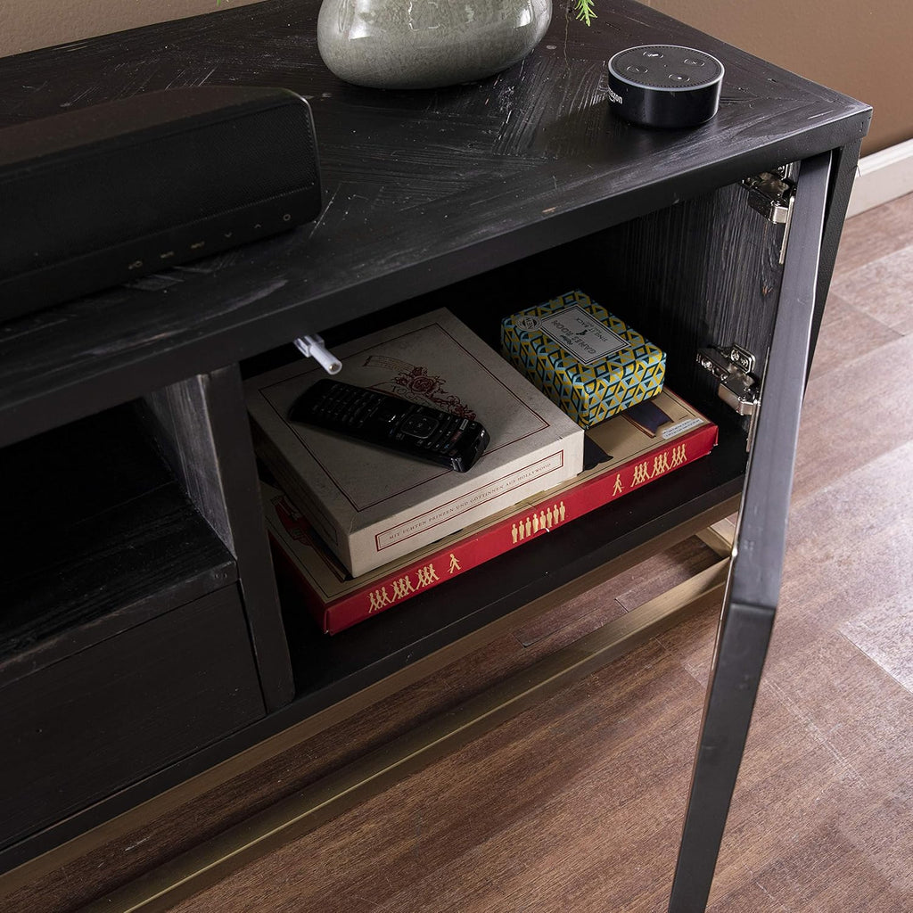 SEI Furniture Dessingham Reclaimed Wood Media TV Stand, Black/Gold, (AMZ3196901SM)