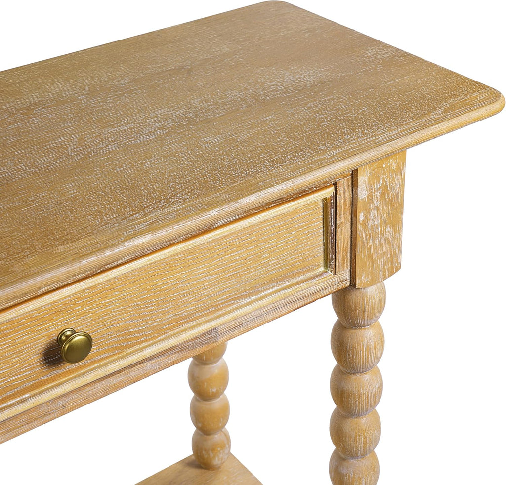 Christopher Knight Home Zeka Narrow Console Table with Storage, Wood Entryway Table with 2 Drawers and 1 Bottom Shelf, Retro Display Table with Unique Spherical Legs for Hallway, Living Room, Natural