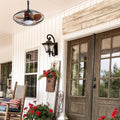 Industrial Ceiling Fan with LED Light, Black Metal Cage, 20 Inch, Remote Control, 5 Wood Blades, DC Motor, Indoor Outdoor Use for Patio Pergola
