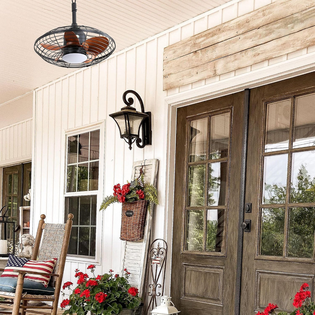 20 Inch Downrod Mount Ceiling Fan LED 18W 3CCT 5 ABS Blades DC Motor with Hanging and Hook for Outside Patios Pergola XY820