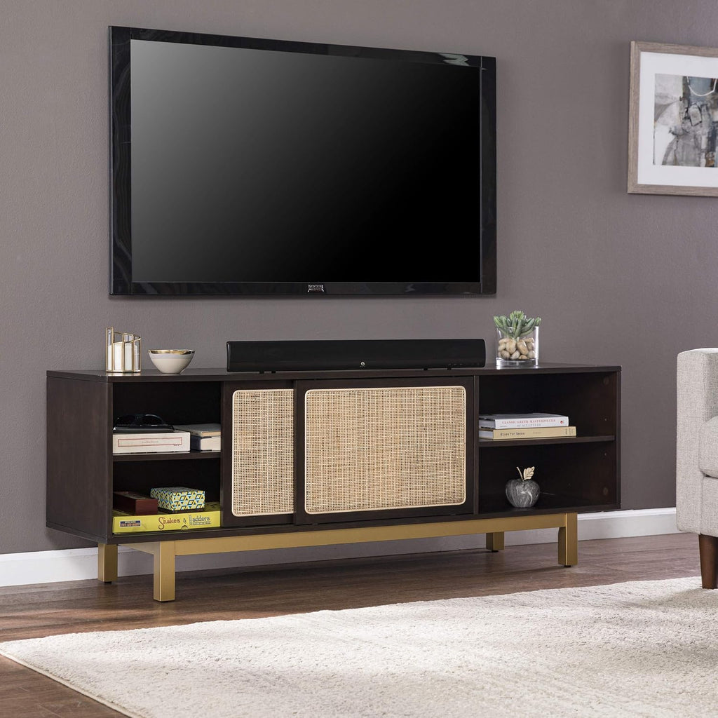 SEI Furniture Carondale Sliding Door Media Stand, Brown and Gold